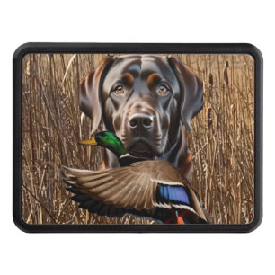 Chocolate Labrador Retriever and Flying Mallard Trailer Hitch Cover