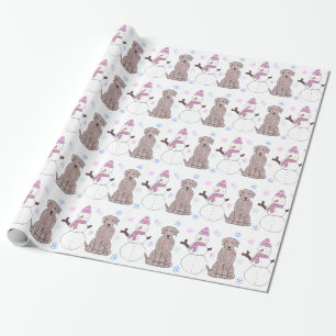 Chocolate Labrador Retriever And Snowman Wrapping Paper