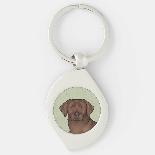 Chocolate Labrador Retriever Art Cute Lab Dog Head Keychain (Front)