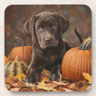 Chocolate Labrador Retriever Autumn Coaster