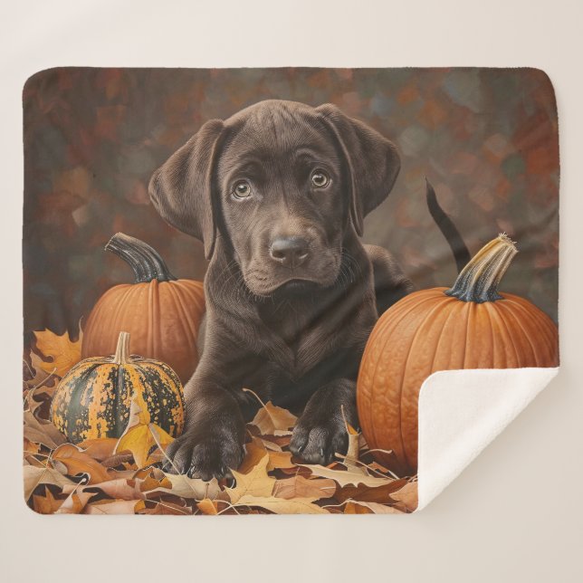 Chocolate Labrador Retriever Autumn Sherpa Blanket (Front (Horizontal))