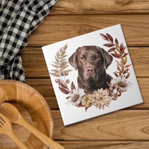 Chocolate Labrador Retriever Autumn Wreath Tile