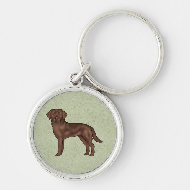 Chocolate Labrador Retriever Cartoon Dog Green Keychain (Front)