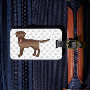 Chocolate Labrador Retriever Cartoon Dog & Text Luggage Tag