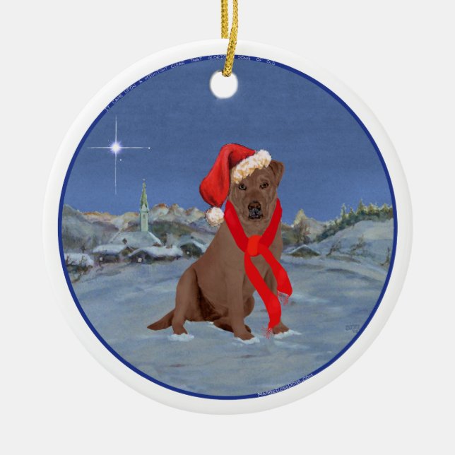 Chocolate Labrador Retriever Christmas Ceramic Ornament (Front)