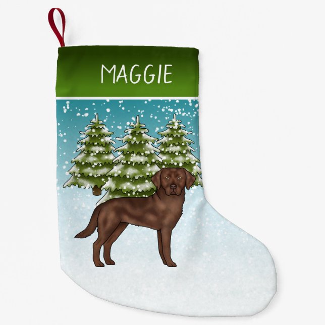 Chocolate Labrador Retriever Christmas Custom Name Small Christmas Stocking (Front)