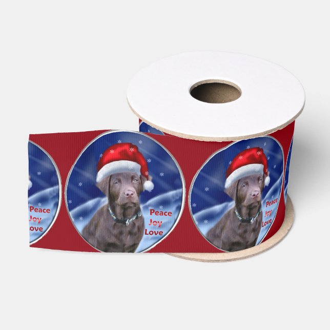 Chocolate Labrador Retriever Christmas Grosgrain Ribbon (Spool)