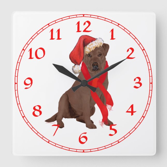 Chocolate Labrador Retriever Christmas Square Wall Clock (Front)