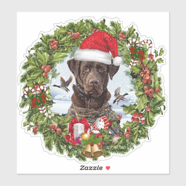 Chocolate Labrador Retriever,  Christmas wreath  (Sheet)