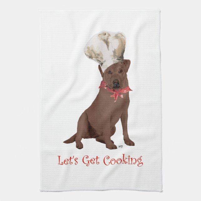 Chocolate Labrador Retriever Cooking Kitchen Towel (Vertical)