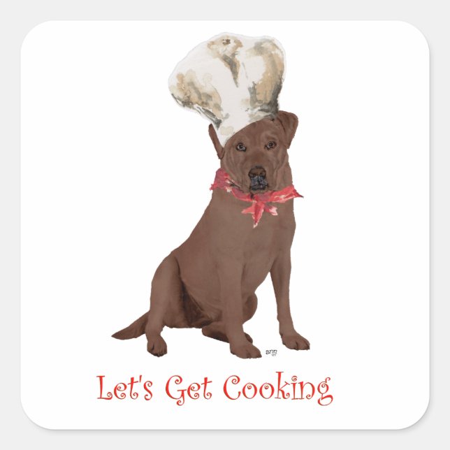 Chocolate Labrador Retriever Cooking Square Sticker (Front)