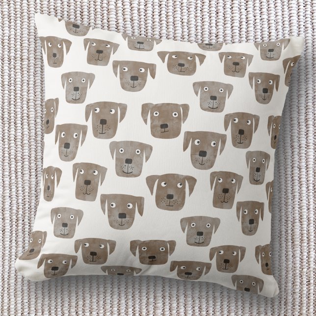 Chocolate Labrador Retriever Cute Throw Pillow (Fun Chocolate brown Labrador retriever dog pattern throw pillow)