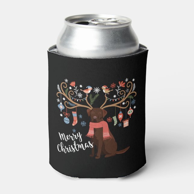 Chocolate Labrador Retriever Dog Christmas Can Cooler (Can Front)