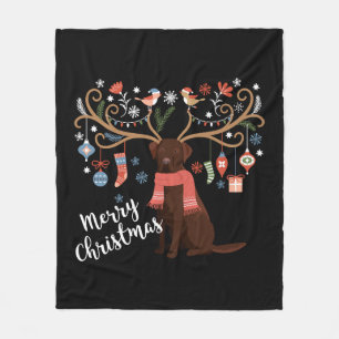 Chocolate Labrador Retriever Dog Christmas Fleece Blanket
