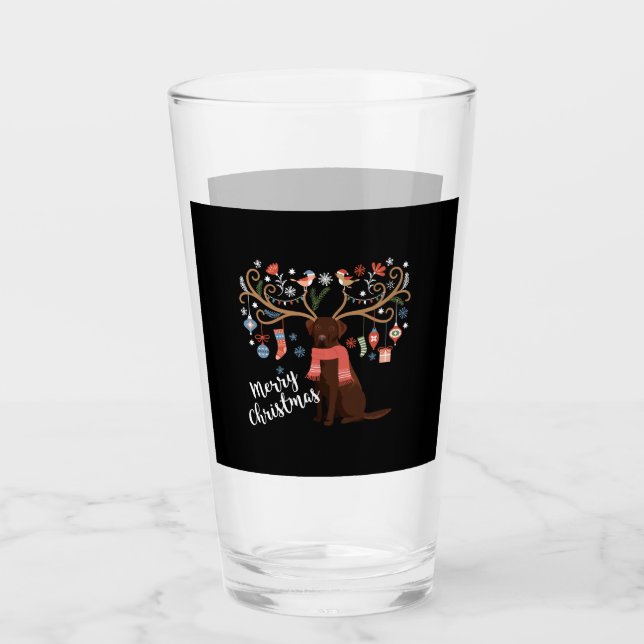 Chocolate Labrador Retriever Dog Christmas Glass (Front)