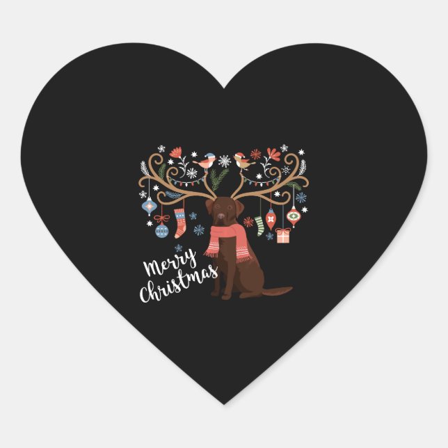 Chocolate Labrador Retriever Dog Christmas Heart Sticker (Front)