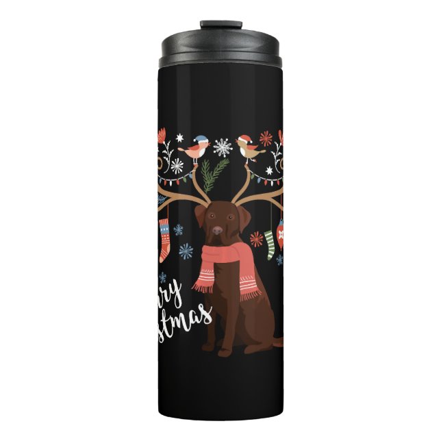 Chocolate Labrador Retriever Dog Christmas Thermal Tumbler (Front)