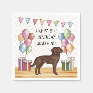 Chocolate Labrador Retriever Dog Colourful Birthda Napkin