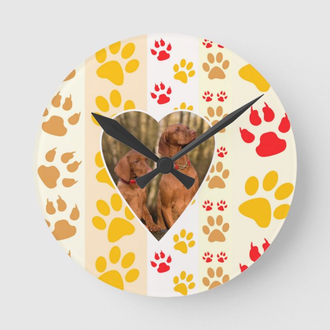 Chocolate Labrador Retriever  Dog Hearts Paw Print Round Clock (Front)