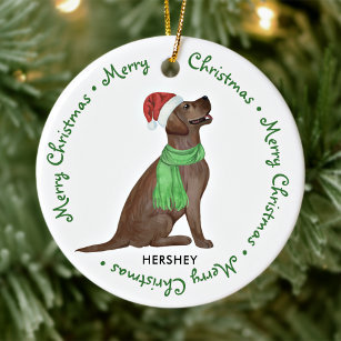 Chocolate Labrador Retriever Dog Merry Christmas Ceramic Ornament
