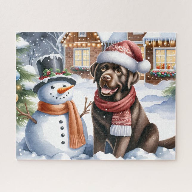 Chocolate Labrador Retriever Dog Snowman Puppy  Jigsaw Puzzle (Horizontal)