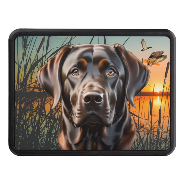 Chocolate Labrador Retriever Duck Hunting Trailer Hitch Cover (Front)