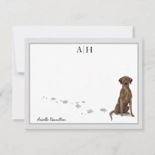 Chocolate Labrador Retriever Grey Border Monogram Card