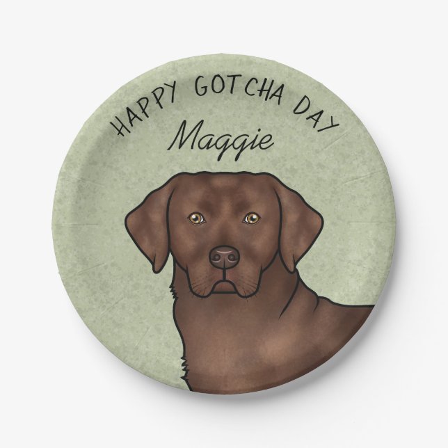 Chocolate Labrador Retriever Happy Gotcha Day Paper Plate (Front)