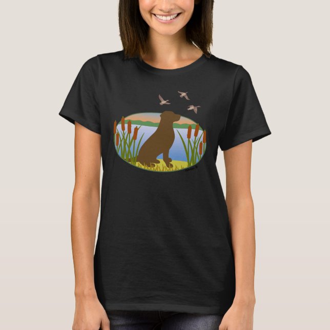 Chocolate Labrador Retriever Hunting Dog Sunset T-Shirt (Front)