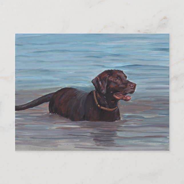 Chocolate Labrador Retriever in Water Note Card (Front)