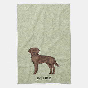 Chocolate Labrador Retriever Lab Custom Name Green Kitchen Towel