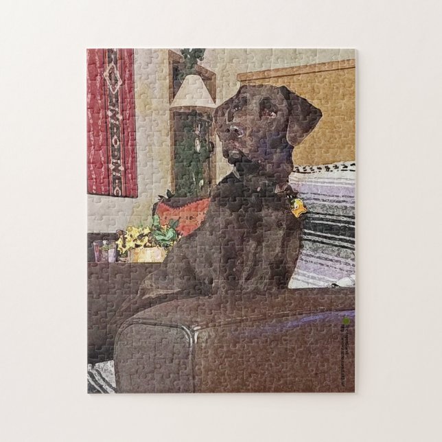 Chocolate Labrador Retriever On Chair Jigsaw Puzzle (Vertical)