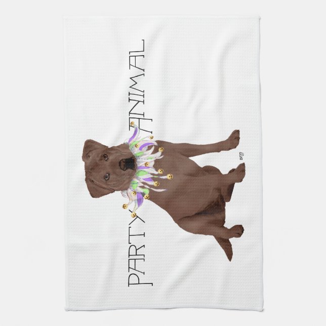 Chocolate Labrador Retriever Party Kitchen Towel (Vertical)