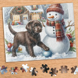 Chocolate Labrador Retriever Puppy Dog Christmas Jigsaw Puzzle<br><div class="desc">Looking for a fun and engaging activity to share with your family this holiday season? Look no further than our jigsaw puzzle collection featuring playful Labrador Retrievers! As a dog lover, you'll adore the variety of designs we offer, including cute and cuddly puppies, lovable yellow, chocolate, and black Labs, and...</div>