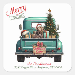Chocolate Labrador Retriever Retro Truck Christmas Square Sticker
