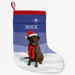 Chocolate Labrador Retriever Santa Hat & Scarf Small Christmas Stocking