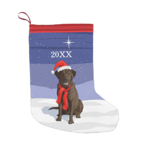 Chocolate Labrador Retriever Santa Hat & Scarf Small Christmas Stocking