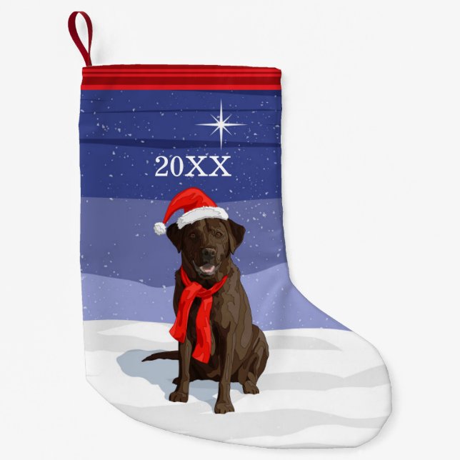 Chocolate Labrador Retriever Santa Hat & Scarf Small Christmas Stocking (Front)