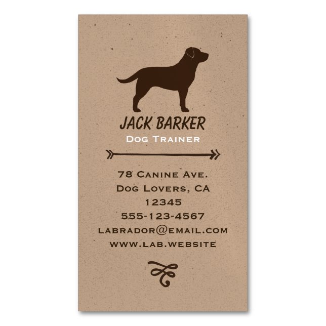 Chocolate Labrador Retriever Silhouette Magnetic Business Card (Front Vertical)