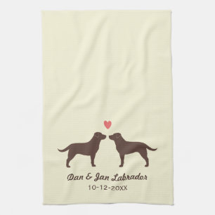 Chocolate Labrador Retrievers with Heart and Text Kitchen Towel