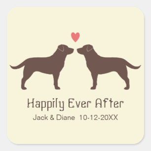 Chocolate Labrador Retrievers with Heart and Text Square Sticker
