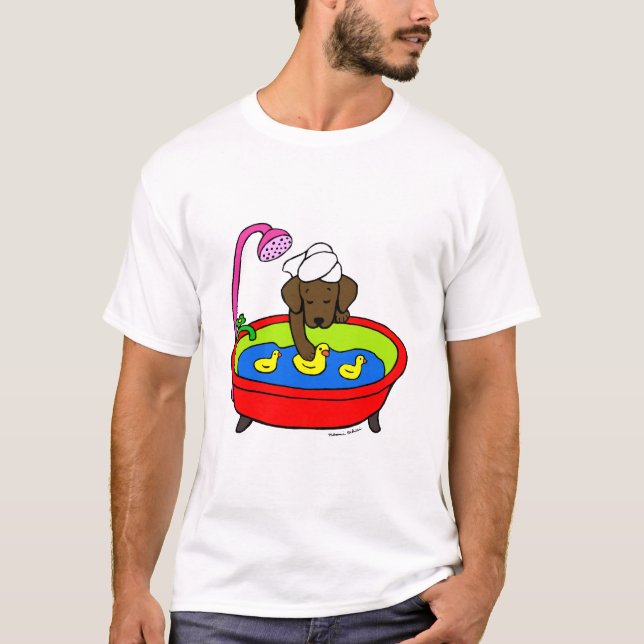 Chocolate Labrador & Rubber Ducks Cartoon T-Shirt (Front)