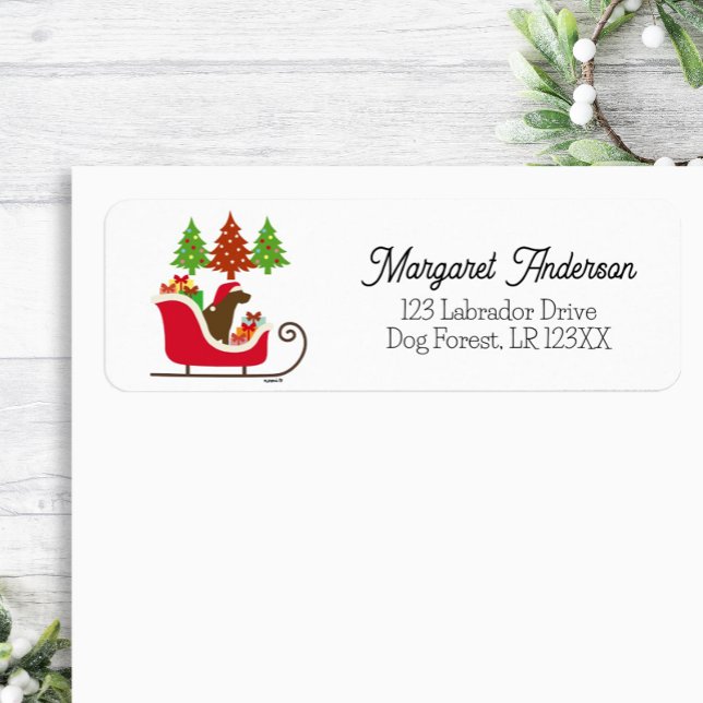 Chocolate Labrador Silhouette Christmas Sleigh (Chocolate Labrador Silhouette Christmas Sleigh design Return Address Label for Labrador Owners.)
