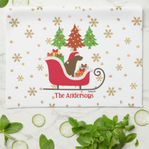Chocolate Labrador Silhouette Christmas Sleigh Kitchen Towel