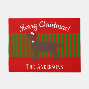 Chocolate Labrador Silhouette Santa Christmas Doormat