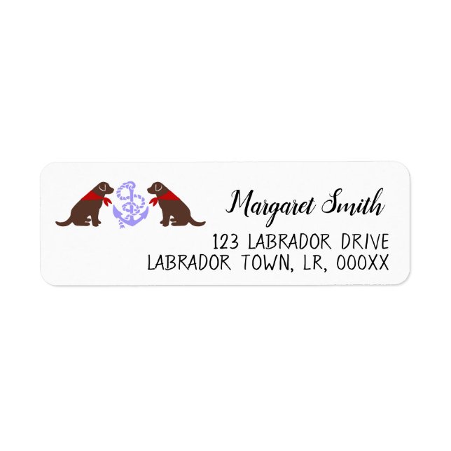 Chocolate Labrador Sitting Nautical Return Address (Front)