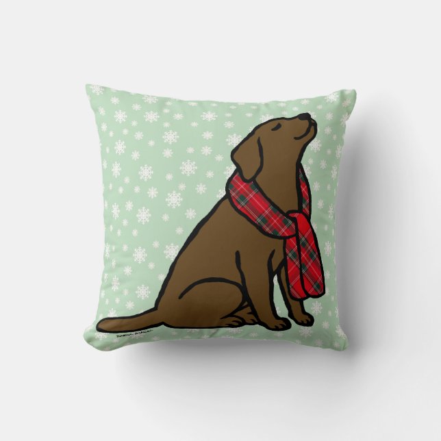 Chocolate Labrador Tartan Scarf 2 Throw Pillow (Front)