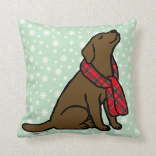 Chocolate Labrador Tartan Scarf 2 Throw Pillow