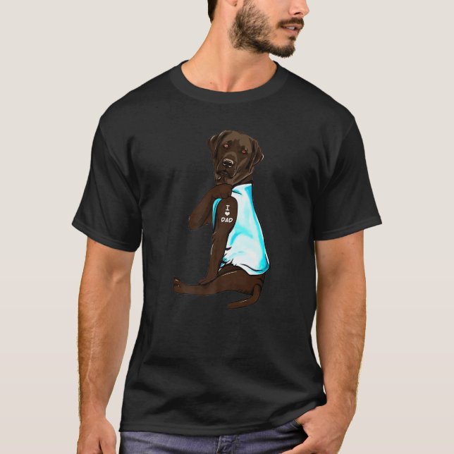 Chocolate Labrador Tattoos I Love Dad Fathers Day T-Shirt (Front)