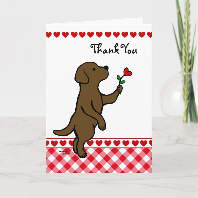 Chocolate Labrador Tiny Heart Flower Cartoon Thank You Card (Front)